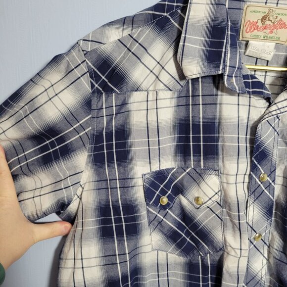 Wrangler Men's Extra Large Blue White Plaid Button Front Longsleeve Shirt - Picture 4 of 8